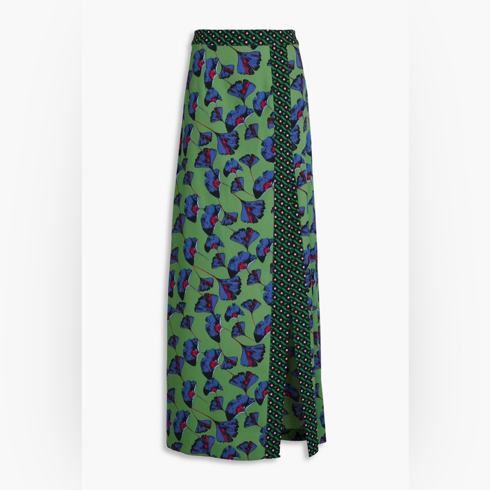 Diane Von Furstenberg Green and Blue Floral Maxi Skirt